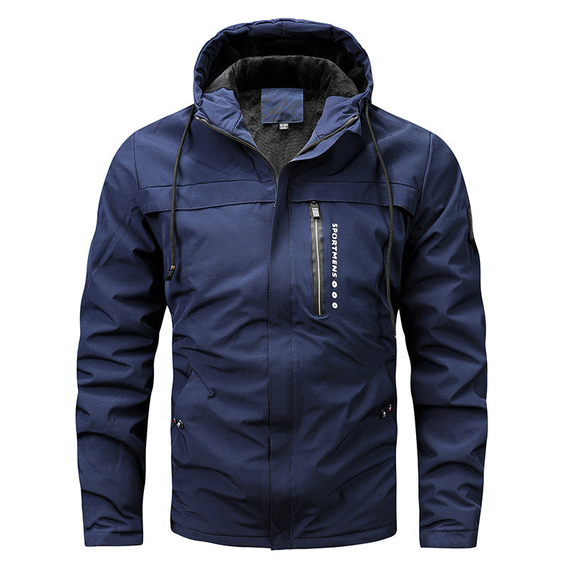 Herren winddichte Softshelljacke mit verstellbarer Kapuze und Innenfutter