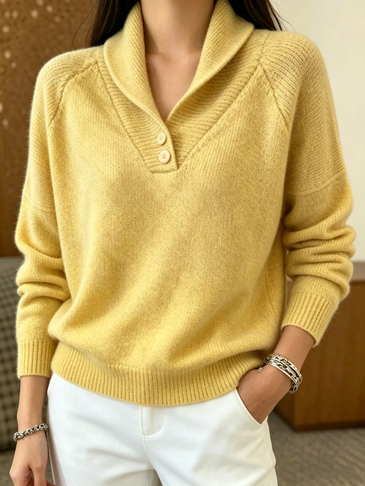 Martha | Damen Langarmpullover mit Knöpfen