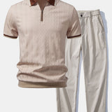 Herren Kurzarm Zip Polo & Elastischer Bund Gerade-Hosen Set