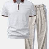 Herren Kurzarm Zip Polo & Elastischer Bund Gerade-Hosen Set
