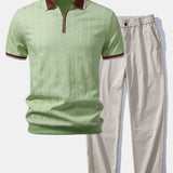 Herren Kurzarm Zip Polo & Elastischer Bund Gerade-Hosen Set
