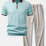 Herren Kurzarm Zip Polo & Elastischer Bund Gerade-Hosen Set