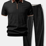 Herren Kurzarm Zip Polo & Elastischer Bund Gerade-Hosen Set