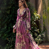 Sancha | Damen Maxi Blumenkleid mit V-Ausschnitt und langen Ärmeln