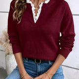 Kaitlyssa | Damen V-Ausschnitt Pullover mit Spitze