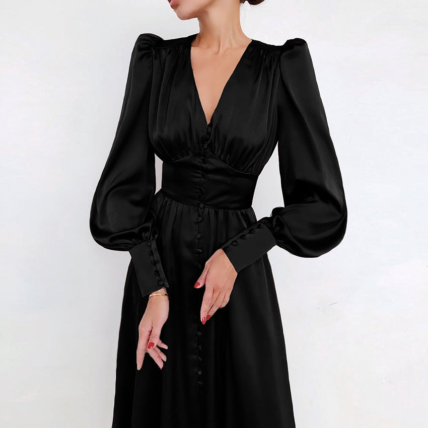 Arya | Damen-Midikleid mit V-Ausschnitt und Knöpfen