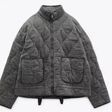 Damen Cropped Steppjacke mit Taschen und Bindegürtel