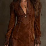 Schickes kurzes Wildleder-Lace-Kleid - Elegant & Feminin