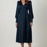 Arya | Damen-Midikleid mit V-Ausschnitt und Knöpfen