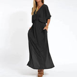 Angelica™ - Langes Vintage-Kleid mit Seitenschlitz an der hohen Taille