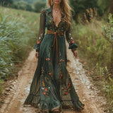 Bohemian Besticktes V-Ausschnitt Maxikleid für Damen