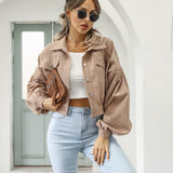 Sofia | Damen Cropped Jacke mit Taschen und Knöpfen