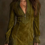 Schickes kurzes Wildleder-Lace-Kleid - Elegant & Feminin