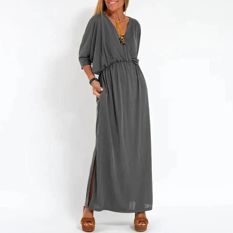 Angelica™ - Langes Vintage-Kleid mit Seitenschlitz an der hohen Taille