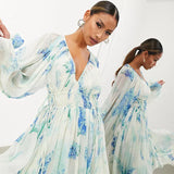 Nora – Blaues Ozean Maxi Kleid