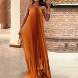 Mira - Schickes Plissiertes Maxikleid mit Halterneck