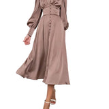 Arya | Damen-Midikleid mit V-Ausschnitt und Knöpfen