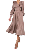 Arya | Damen-Midikleid mit V-Ausschnitt und Knöpfen