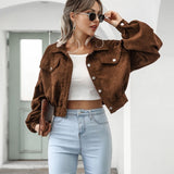 Sofia | Damen Cropped Jacke mit Taschen und Knöpfen