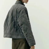 Damen Cropped Steppjacke mit Taschen und Bindegürtel