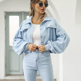 Sofia | Damen Cropped Jacke mit Taschen und Knöpfen