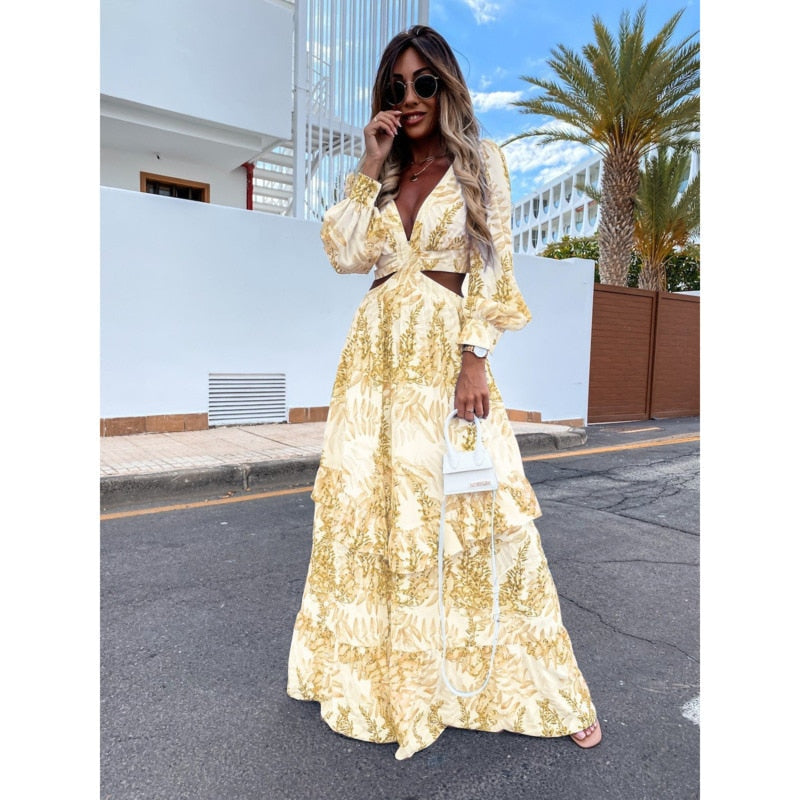 Alazne - Elegantes Maxikleid mit Raffinierten Ausschnitten