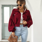 Sofia | Damen Cropped Jacke mit Taschen und Knöpfen
