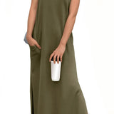 Denise™ - Lässiges, lockeres, aufgespaltenes, knitterfreies Maxikleid