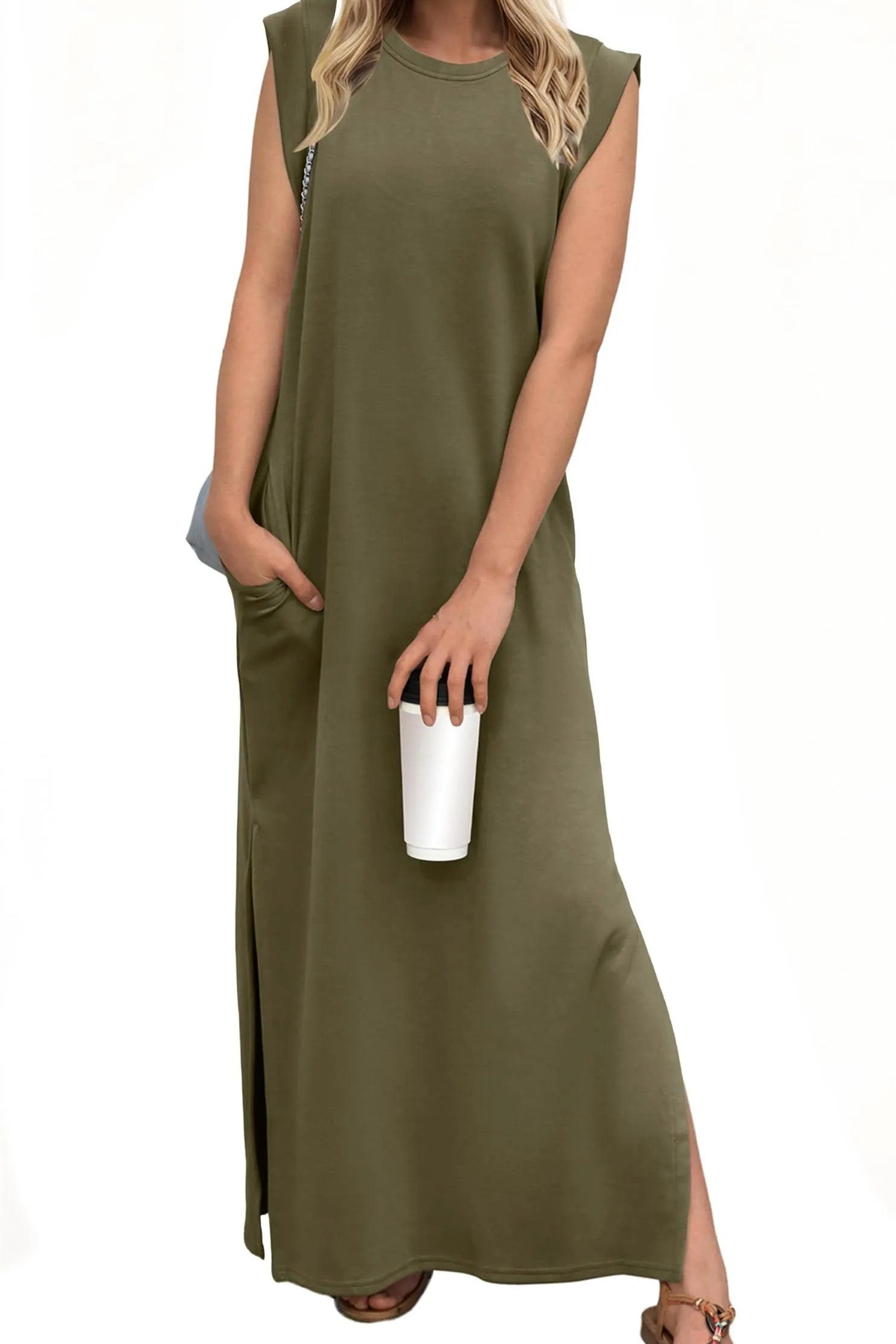Denise™ - Lässiges, lockeres, aufgespaltenes, knitterfreies Maxikleid