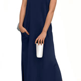 Denise™ - Lässiges, lockeres, aufgespaltenes, knitterfreies Maxikleid