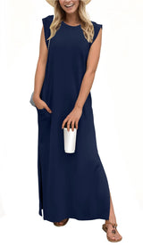 Denise™ - Lässiges, lockeres, aufgespaltenes, knitterfreies Maxikleid