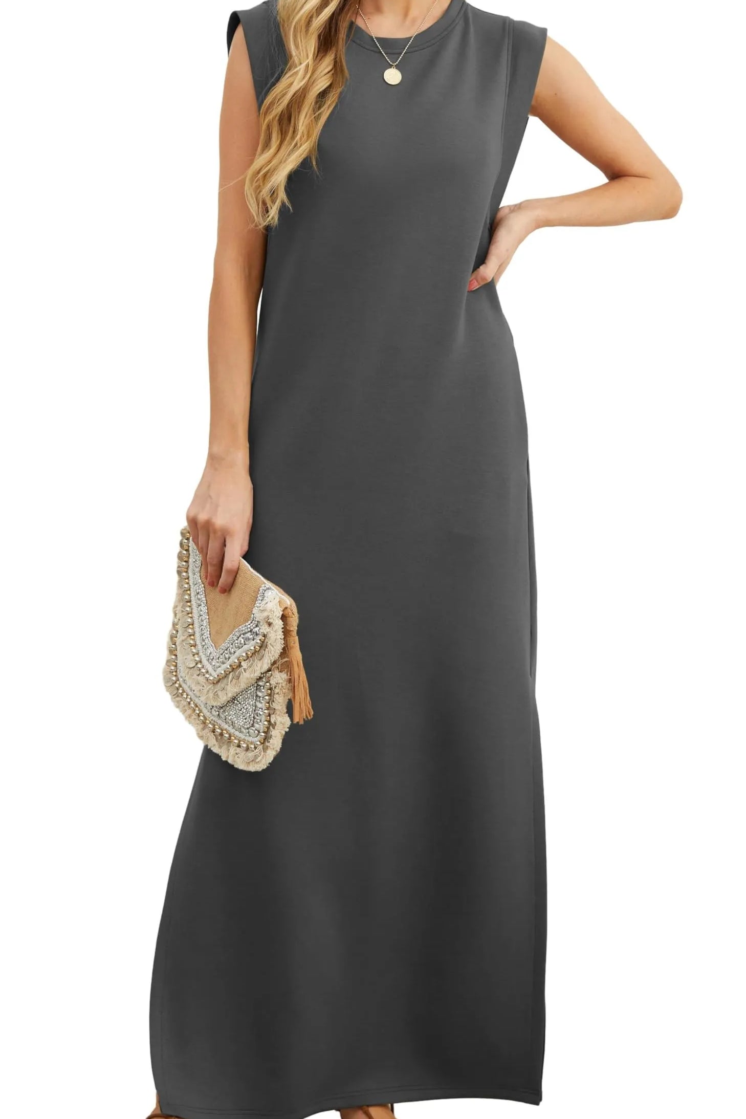 Denise™ - Lässiges, lockeres, aufgespaltenes, knitterfreies Maxikleid