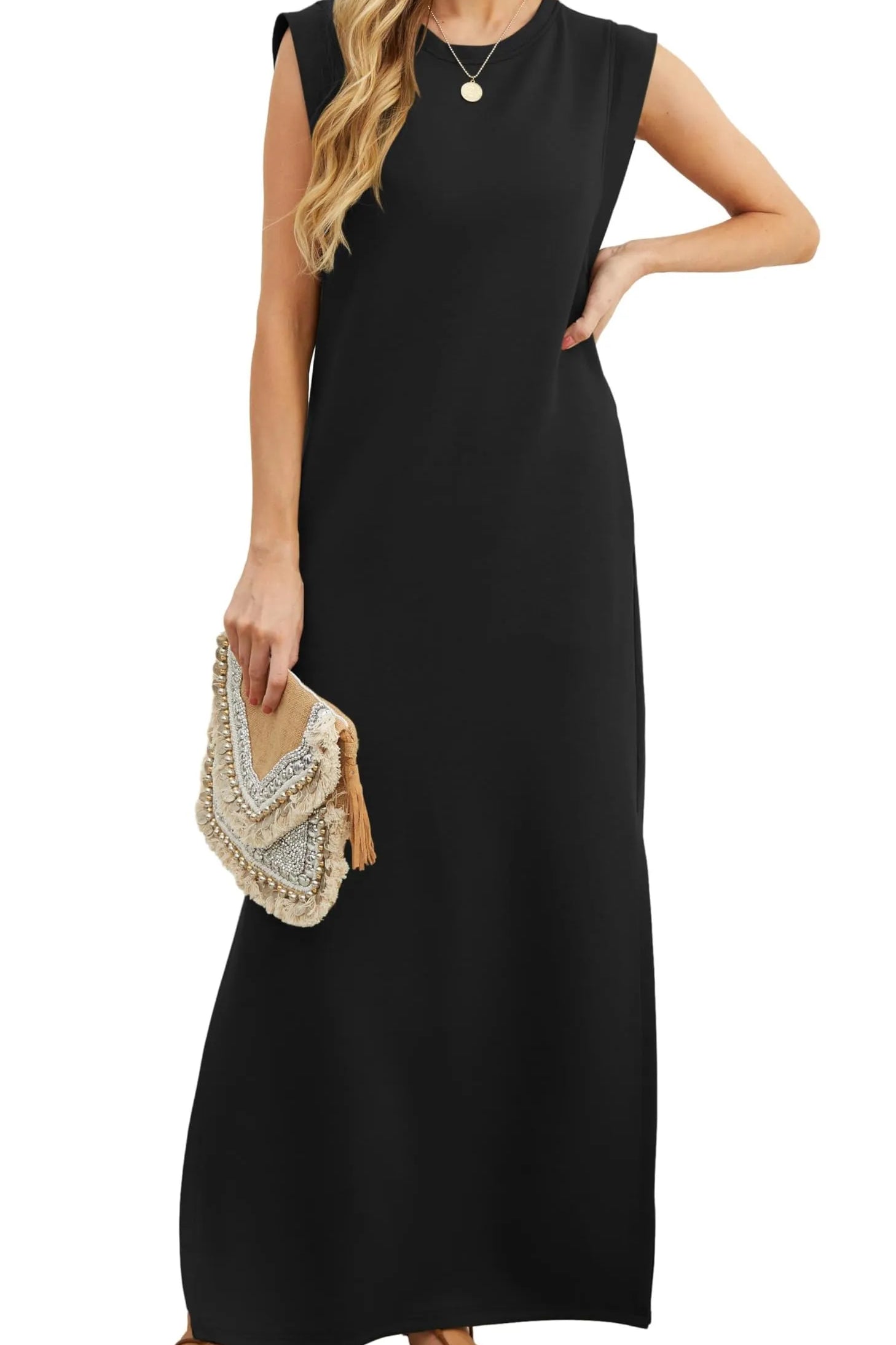 Denise™ - Lässiges, lockeres, aufgespaltenes, knitterfreies Maxikleid