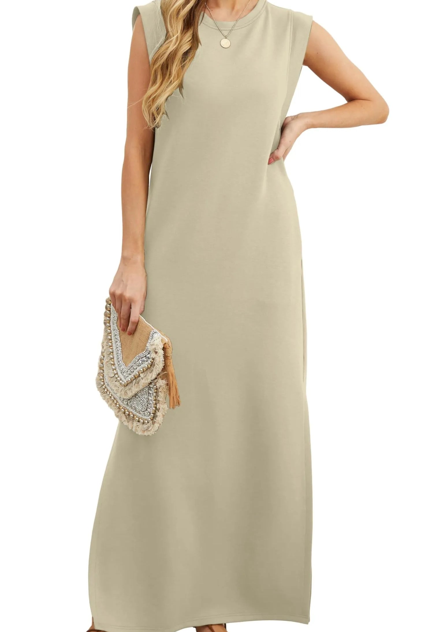 Denise™ - Lässiges, lockeres, aufgespaltenes, knitterfreies Maxikleid