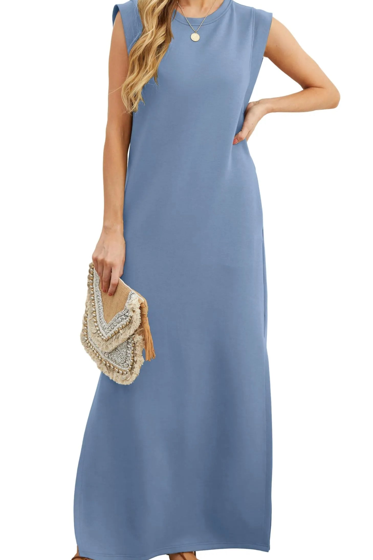 Denise™ - Lässiges, lockeres, aufgespaltenes, knitterfreies Maxikleid