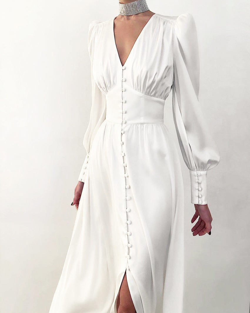 Arya | Damen-Midikleid mit V-Ausschnitt und Knöpfen