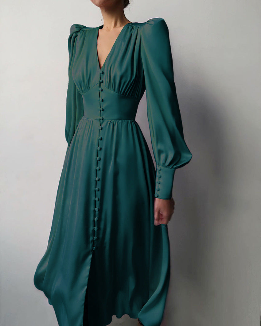 Arya | Damen-Midikleid mit V-Ausschnitt und Knöpfen