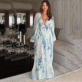 Nora – Blaues Ozean Maxi Kleid