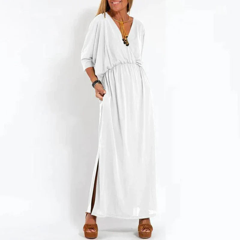 Angelica™ - Langes Vintage-Kleid mit Seitenschlitz an der hohen Taille