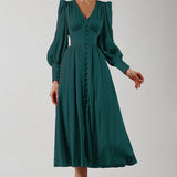 Arya | Damen-Midikleid mit V-Ausschnitt und Knöpfen