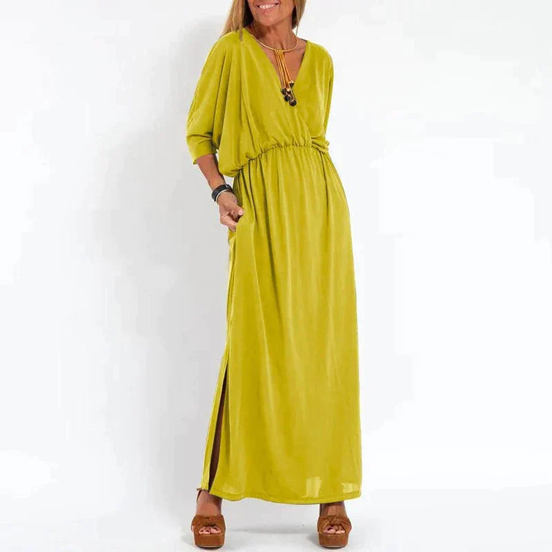 Angelica™ - Langes Vintage-Kleid mit Seitenschlitz an der hohen Taille