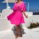 Jana | Damen V-Ausschnitt Mini-Kleid mit kurzen Ärmeln