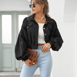 Sofia | Damen Cropped Jacke mit Taschen und Knöpfen