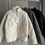 Damen Cropped Steppjacke mit Taschen und Bindegürtel