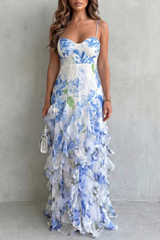 Sestina | Damen Maxikleid mit Blumenmuster und Rüschen