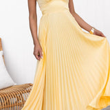 Aby | Gelbes Plissiertes V-Ausschnitt Maxikleid
