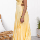 Aby | Gelbes Plissiertes V-Ausschnitt Maxikleid