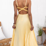 Aby | Gelbes Plissiertes V-Ausschnitt Maxikleid