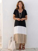 Thalia | Kurzarm Farbblock V-Ausschnitt Midi Kleid