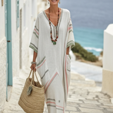 Althea | V-Ausschnitt Maxikleid mit weitem Ärmel und Taschen